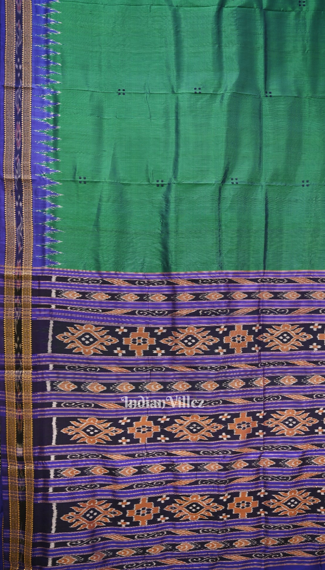 Deep Green Butta Design Odisha Ikat Khandua Silk Saree(Pre-Order)