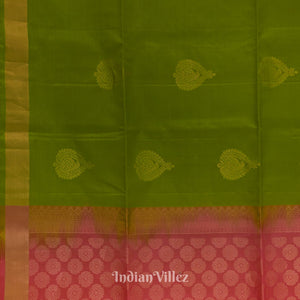 Parrot Green With Rani Pink Pure Kanjivaram Soft Silk Saree