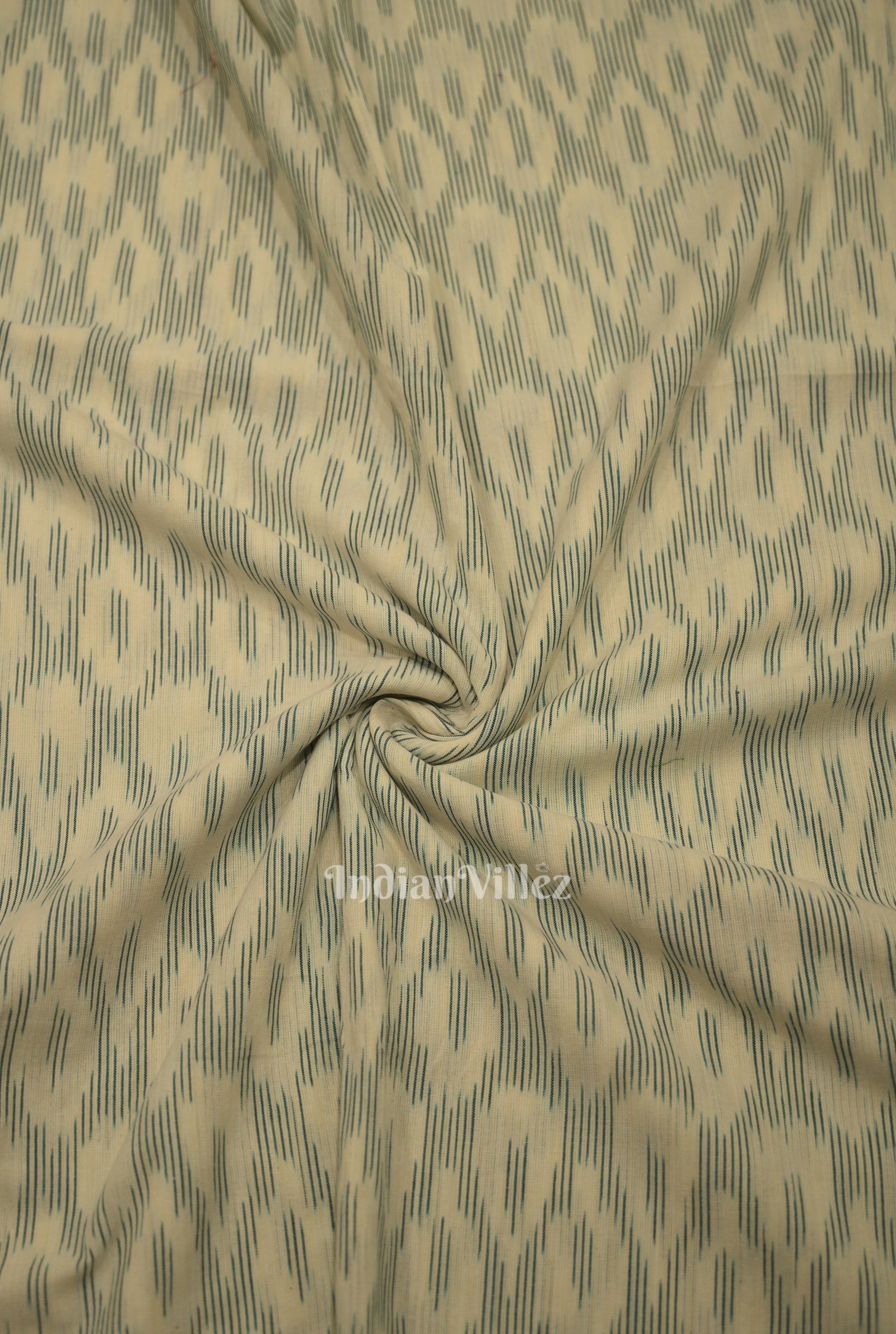 White Green Pochampally Ikat Cotton Fabric
