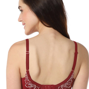 Floral Chic Padded Non-Wired Bra - Red Berry & Sepia Rose
