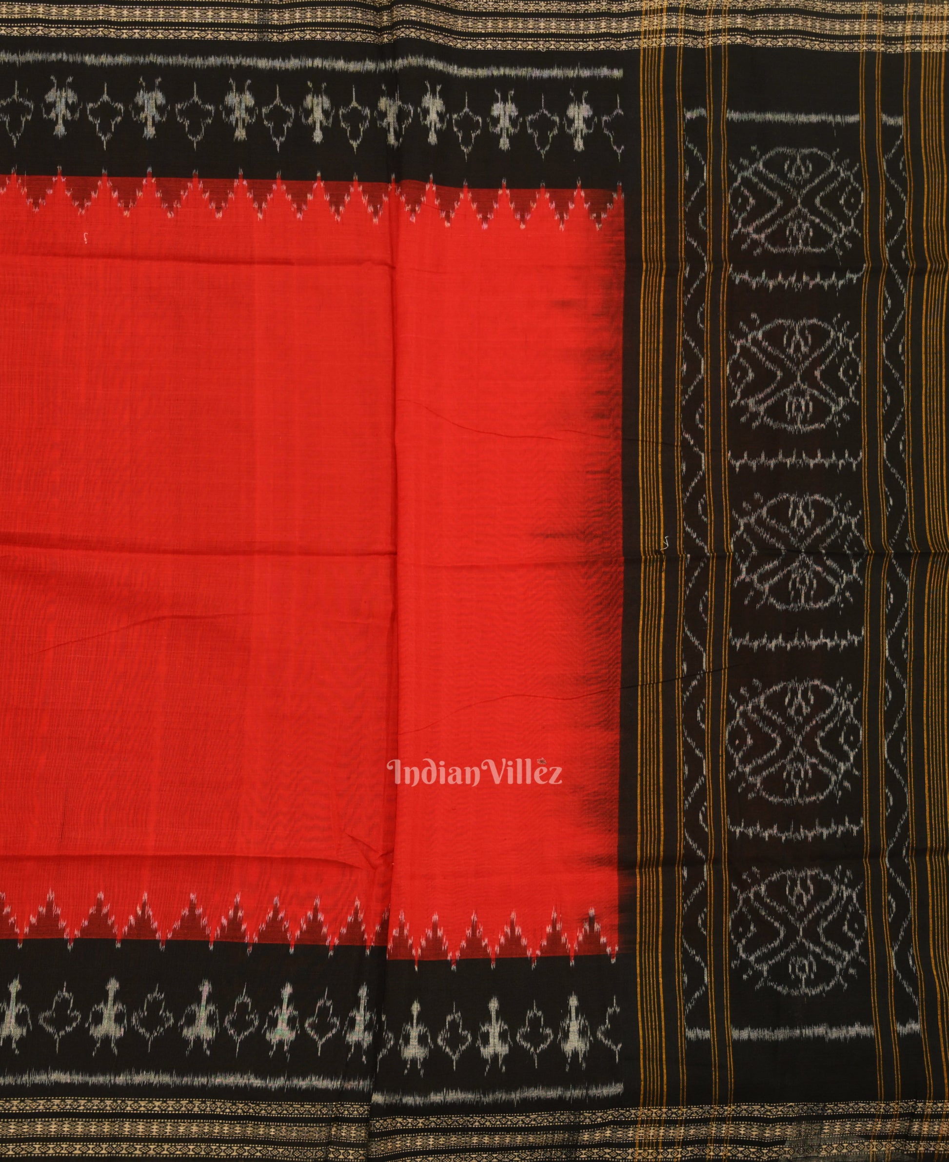Black Red Jhoti Theme Odisha Ikat Sambalpuri Dress Set & Dupatta