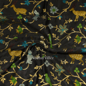 Black with Golden Border Tussar Khaddi Georgette Banarasi Saree