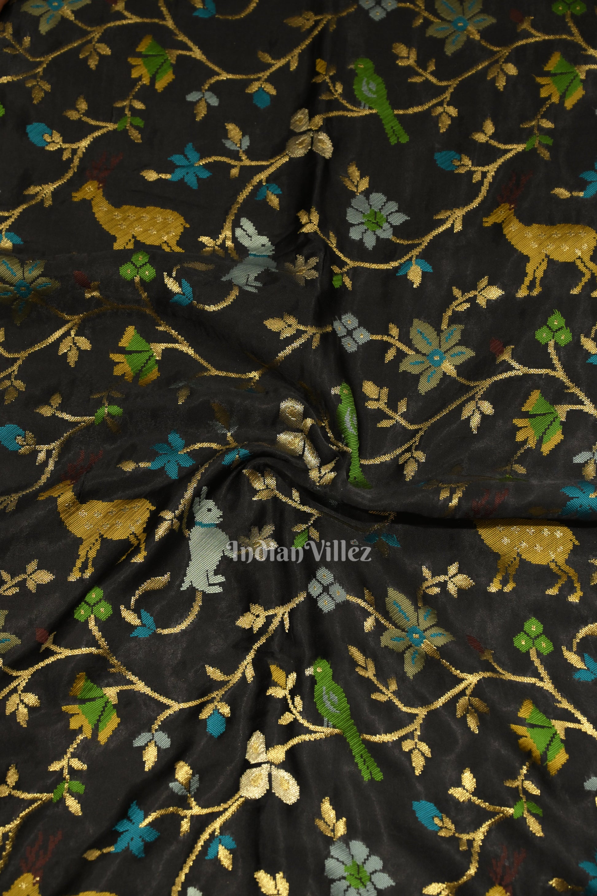 Black with Golden Border Tussar Khaddi Georgette Banarasi Saree