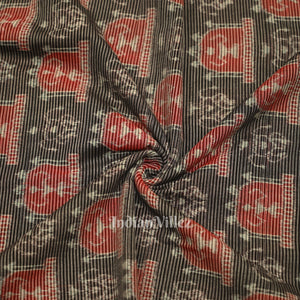 Black Stripped Tribal Theme Sambalpuri Ikat Cotton Fabric