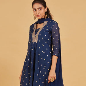 Royal Blue Kurta Set With Matching Dupatta