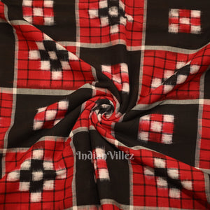 Black Red Pasapali Sambalpuri Ikat Cotton Fabric