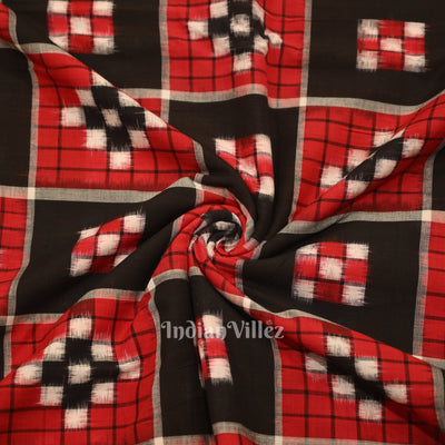 Black Red Pasapali Sambalpuri Ikat Cotton Fabric
