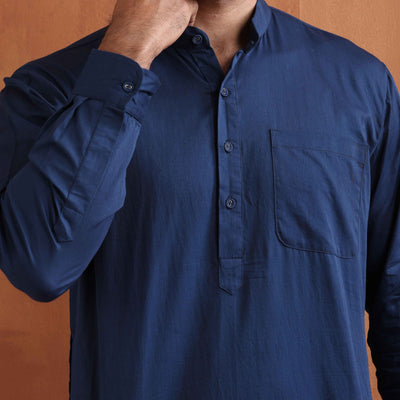 trueBrowns Men's Blue Cotton Short Kurta