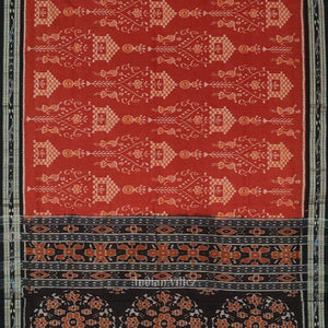 Maroon Red Black Tribal Theme Odisha Ikat Sambalpuri Cotton Saree