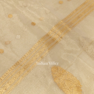 Off White Buta Work Kora Organza Banarasi Saree