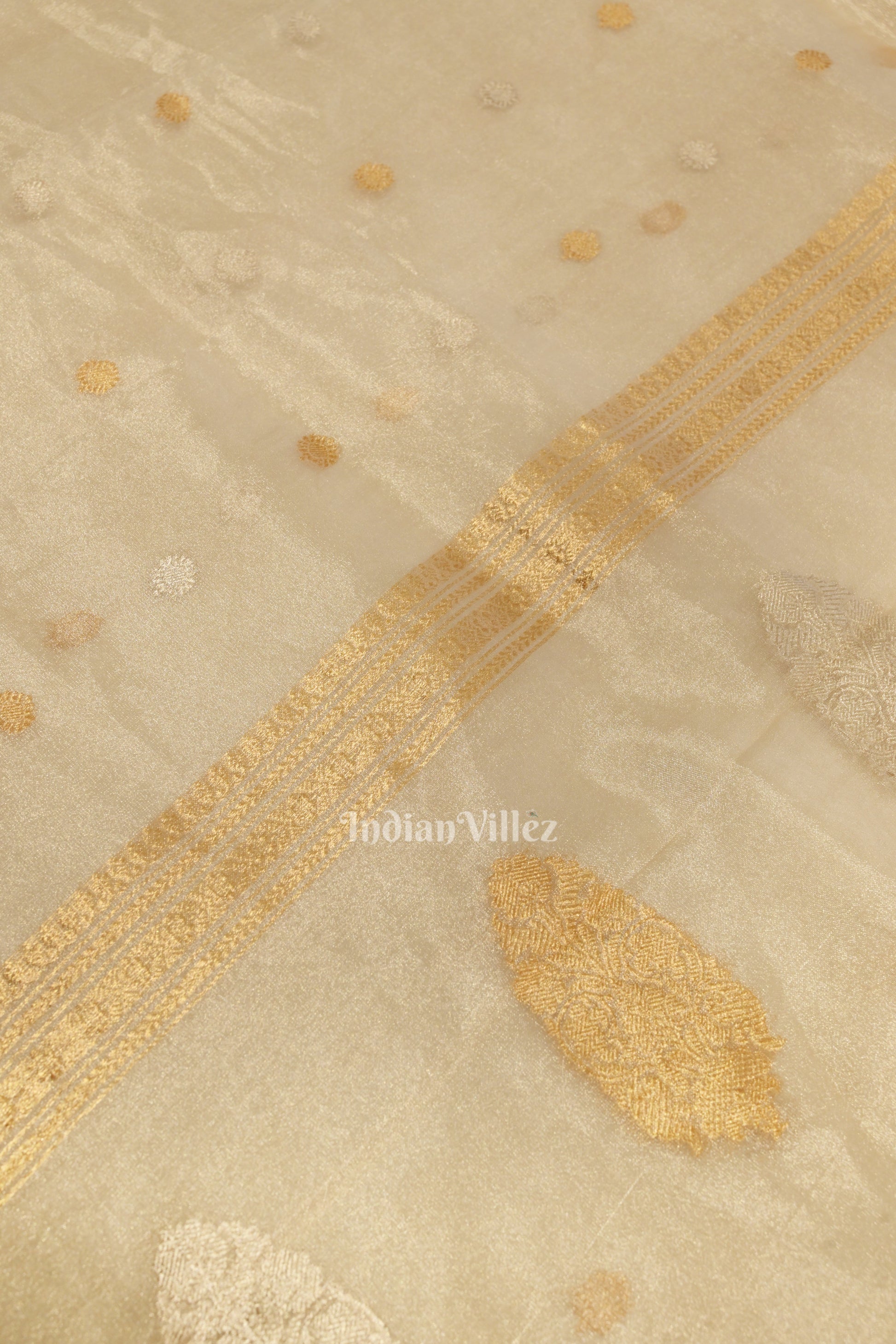 Off White Buta Work Kora Organza Banarasi Saree