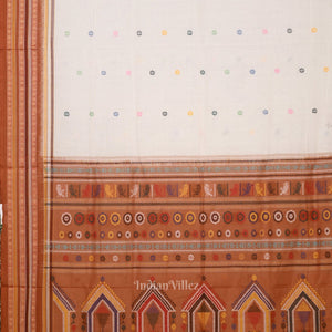 White Brown Dolabedi Sambalpuri Ikat Cotton Saree