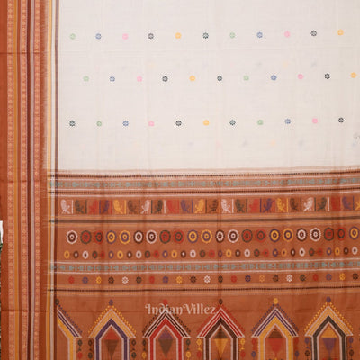 White Brown Dolabedi Sambalpuri Ikat Cotton Saree