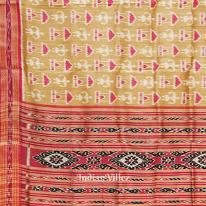 Golden Pink Tribal Art Odisha Ikat Khandua Silk Saree