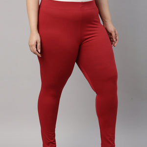 Women Solid Cherry Mid Rise Slim Fit Ankle Length Leggings - Tall