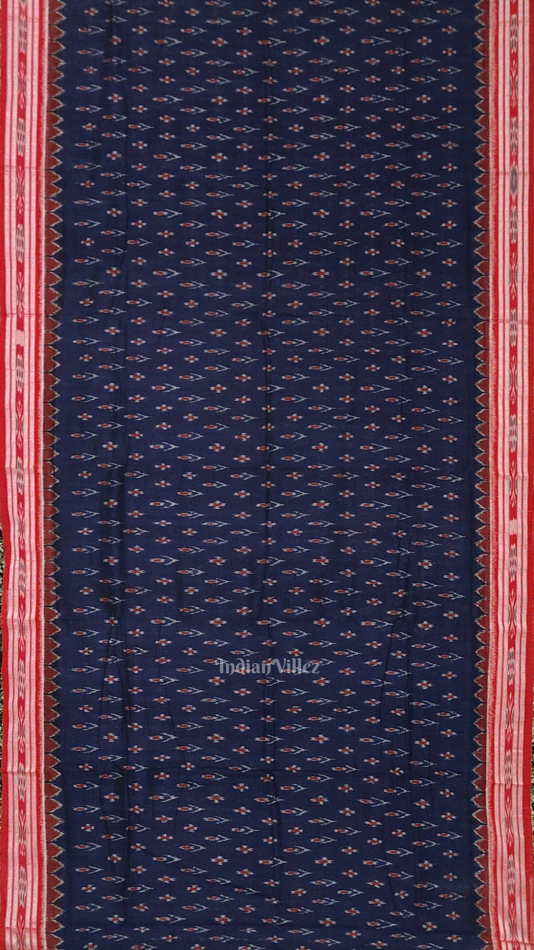 Blue Red Mayur Chandrika Maniabandha Cotton Saree