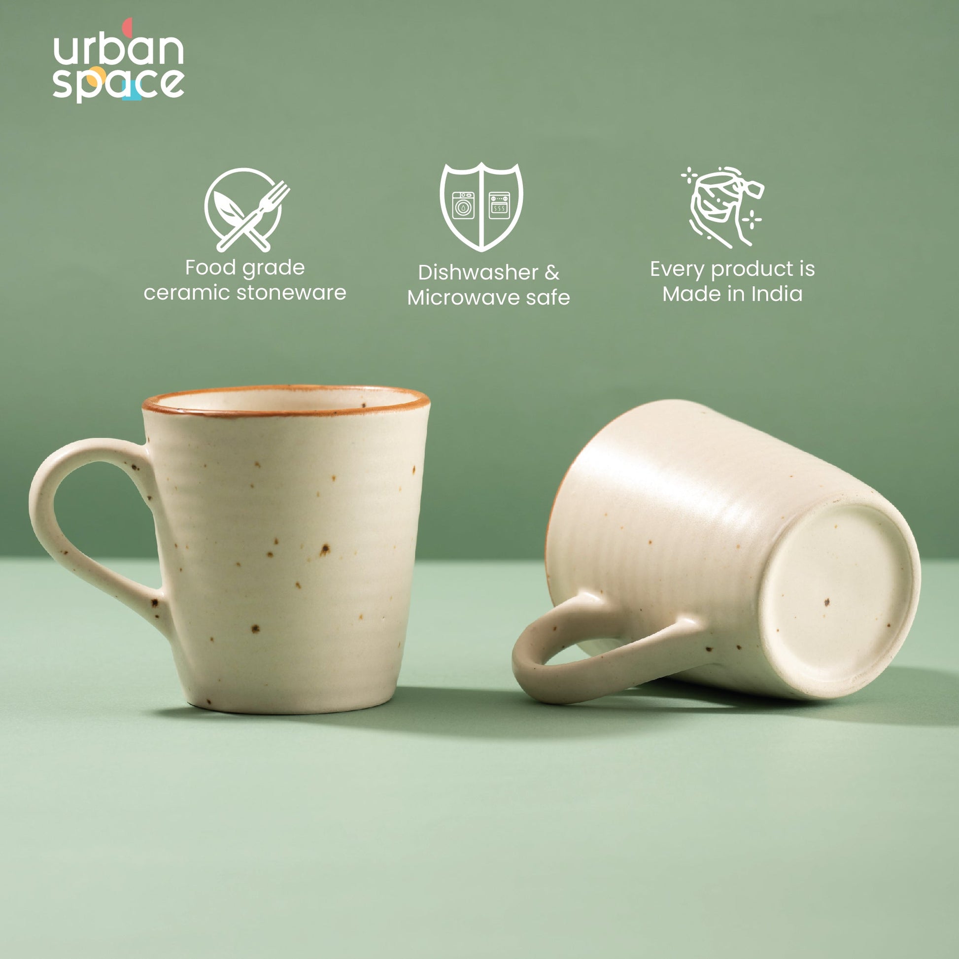 Handmade Ceramic Tea / Coffee Mugs, Set of 2, Natural Beige
