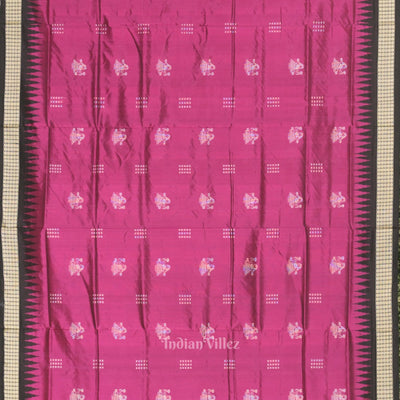 Magenta Pink Black Nartaki Theme Sambalpuri Bomkai Silk Saree
