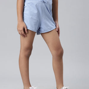 Girls Solid Baby Blue Mid Rise Knit Shorts