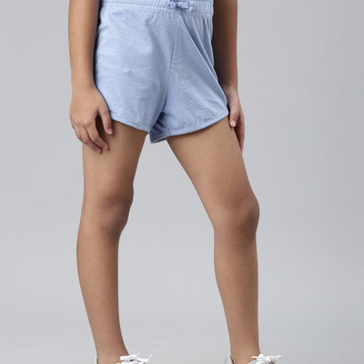 Girls Solid Baby Blue Mid Rise Knit Shorts