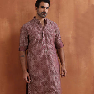 trueBrowns Men's Purple Cotton Dobby Kurta