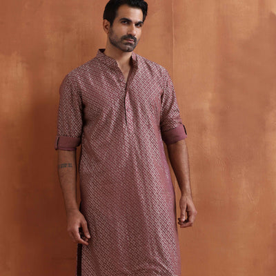 trueBrowns Men's Purple Cotton Dobby Kurta