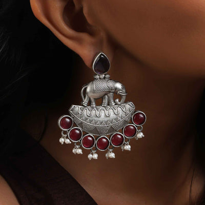 trueBrowns Silver Tone Elephant Dangle Earrings