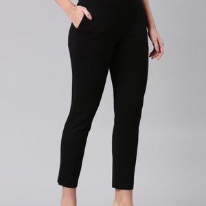 Women Solid Black Mid Rise Smart Fit Kurti Pant