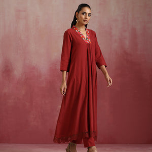 trueBrowns Maroon Cotton Dobby Kurta Set