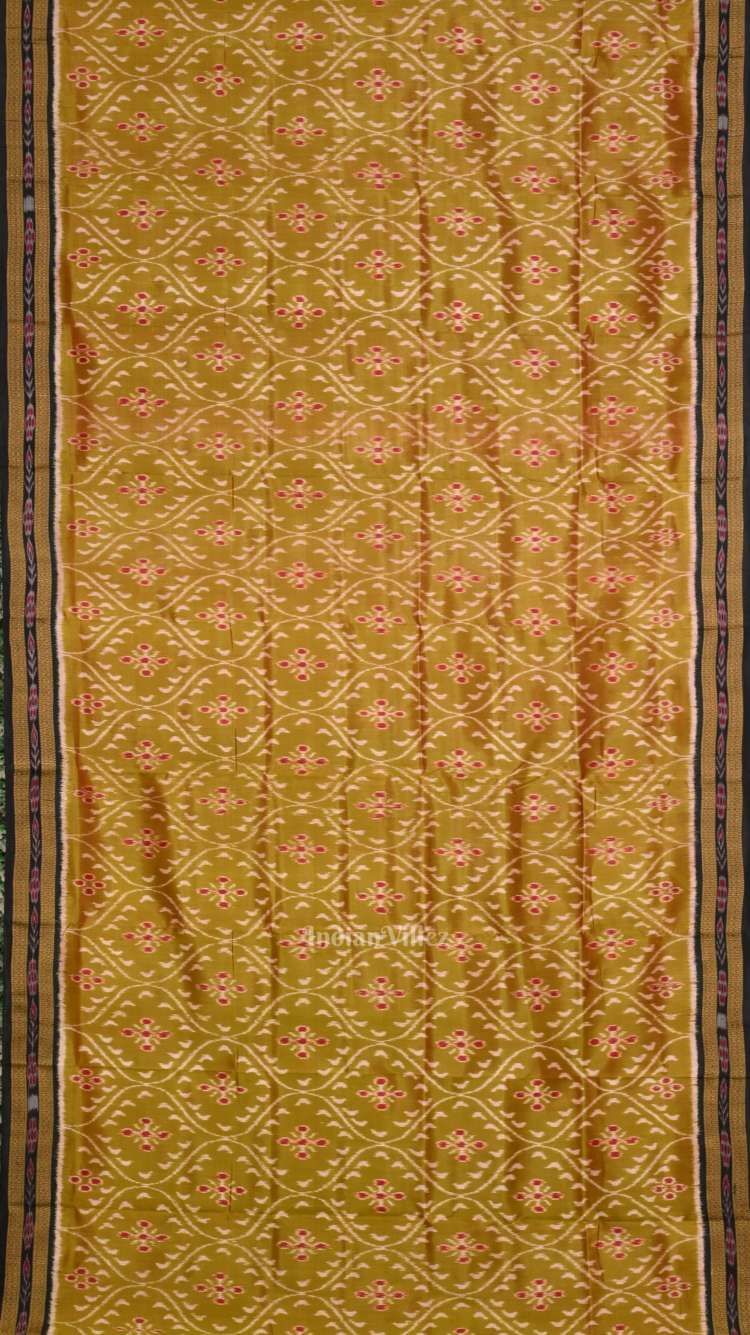 Mehendi Green Maroon Floral Theme Odisha Ikat Khandua Silk Saree