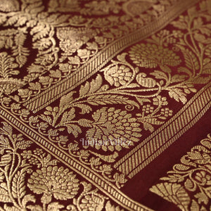 Exclusive Bridal Maroon Meenakari Pure Mashru Satin Silk Banarasi Saree
