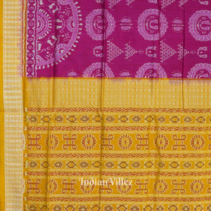 Rani Pink with Mustard Yellow Laxmi Pada Sambalpuri Silk Saree