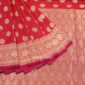 Exclusive Bridal Magenta Pink Soft Pure Mashru Satin Silk Banarasi Saree