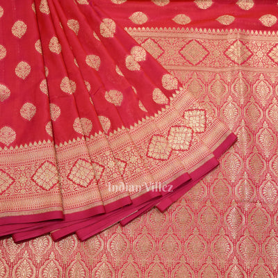 Exclusive Bridal Magenta Pink Soft Pure Mashru Satin Silk Banarasi Saree