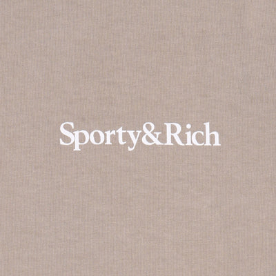SPORTY & RICH | SERIF LOGO EMBROIDERED GYM SHORT { ELEPHANT/WHITE