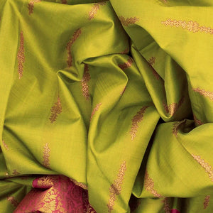 Pastel Green Handloom Natural Dyed Silk Saree With Tree of Life Pallu