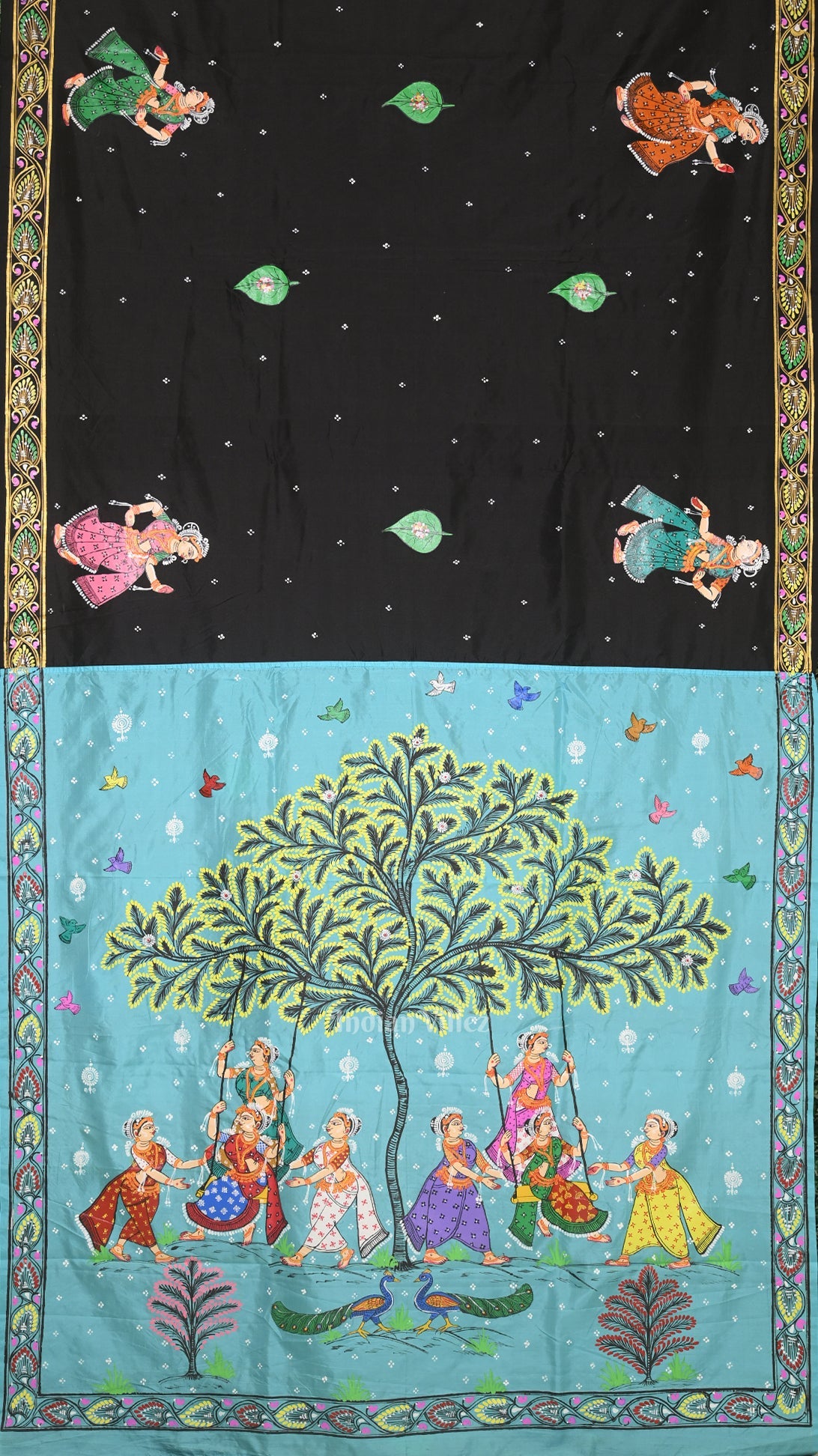 Black Blue  Raja Doli Theme Hand-Painted Pattachitra Saree