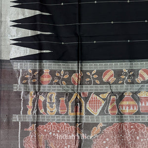 Black with Golden Zari (Tissue) Phoda Kumbha Sambalpuri Silk Saree