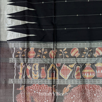 Black with Golden Zari (Tissue) Phoda Kumbha Sambalpuri Silk Saree