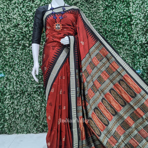 Maroon Black Boita Design Sambalpuri Bomkai Silk Saree
