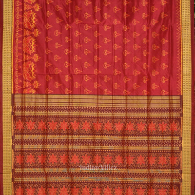 Blood Red Diwali Theme Odisha Handloom Sambalpuri Silk Saree