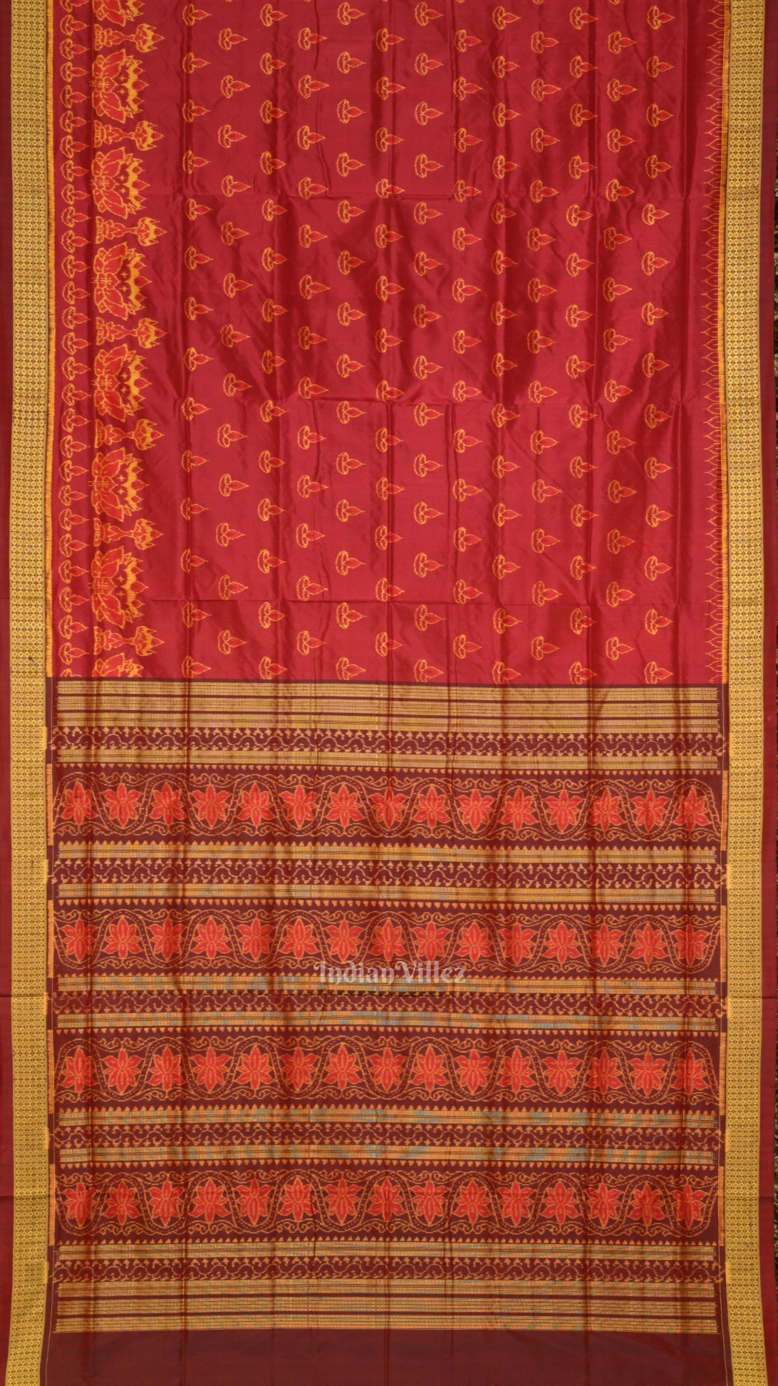 Blood Red Diwali Theme Odisha Handloom Sambalpuri Silk Saree