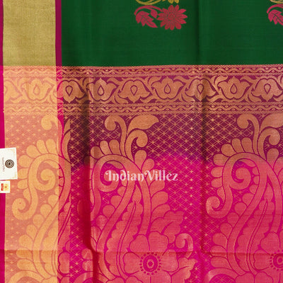 Dark Green With Pink Pallu Pure South Soft Silk Saree