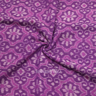 Violet Floral Motif Sambalpuri Ikat Cotton Fabric