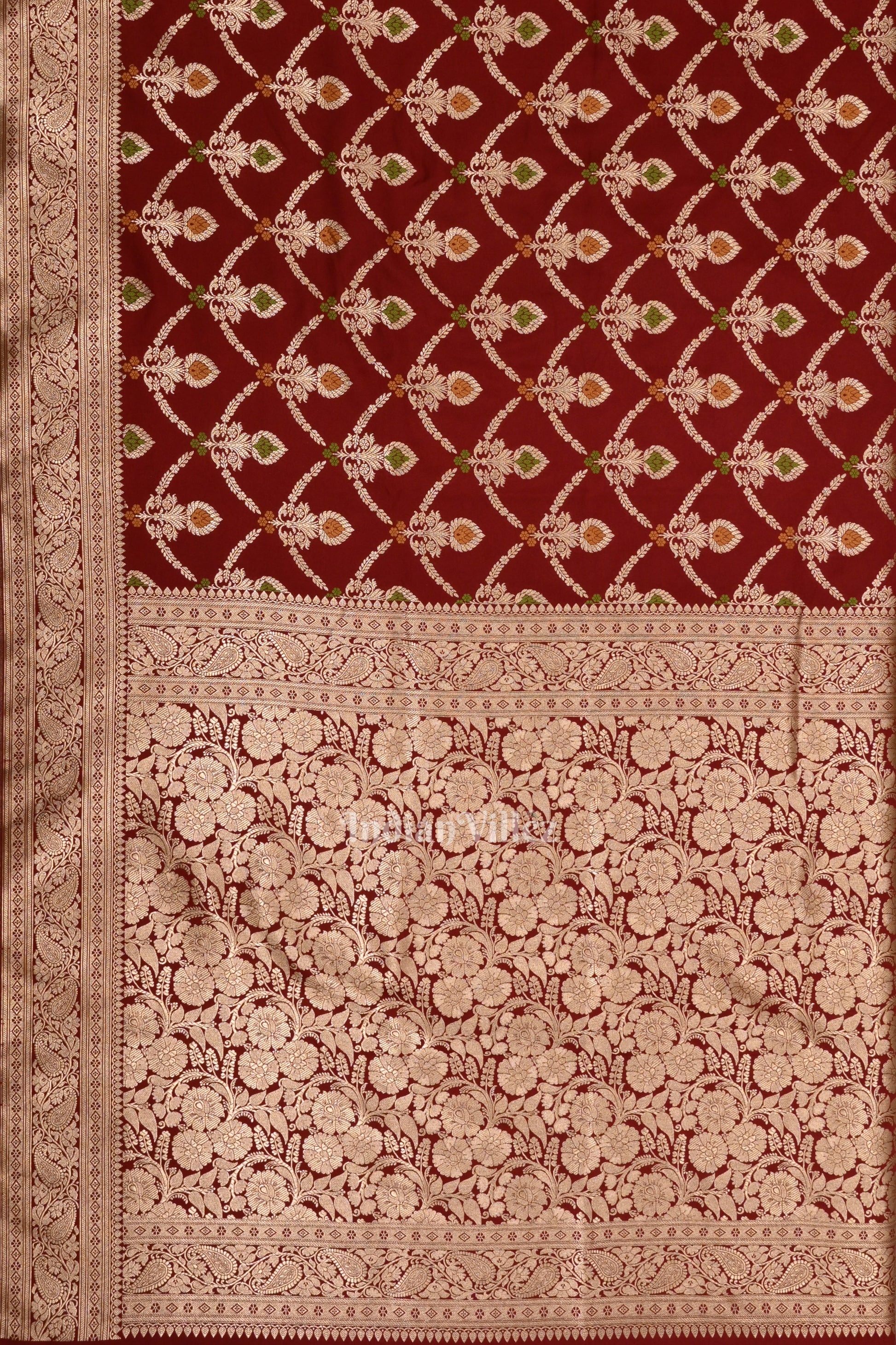 Deep Maroon Meenakari Pure Mashru Satin Silk Banarasi Saree