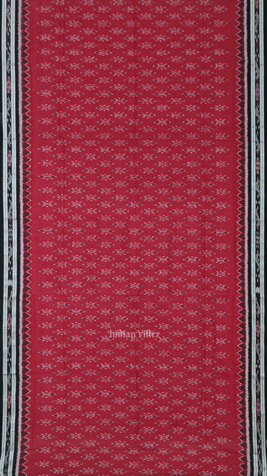 Red Black Mayur Chandrika Maniabandha Cotton Saree