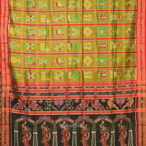 Mehendi Green Nabakothi Odisha Ikat Khandua Silk Saree with Nartaki Anchal