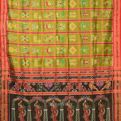 Mehendi Green Nabakothi Odisha Ikat Khandua Silk Saree with Nartaki Anchal