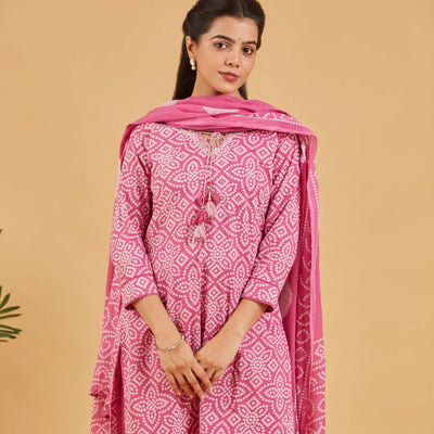 Berry Pink Printed Kurta Set