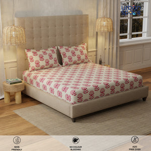 Serene 200 TC 100% Cotton Single Bedsheet with Pillow Covers - Florabell Cherry Red